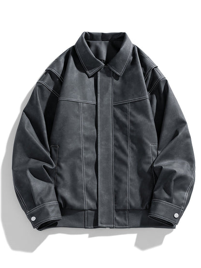 Damen Lederjacke Klappkragen Taschen