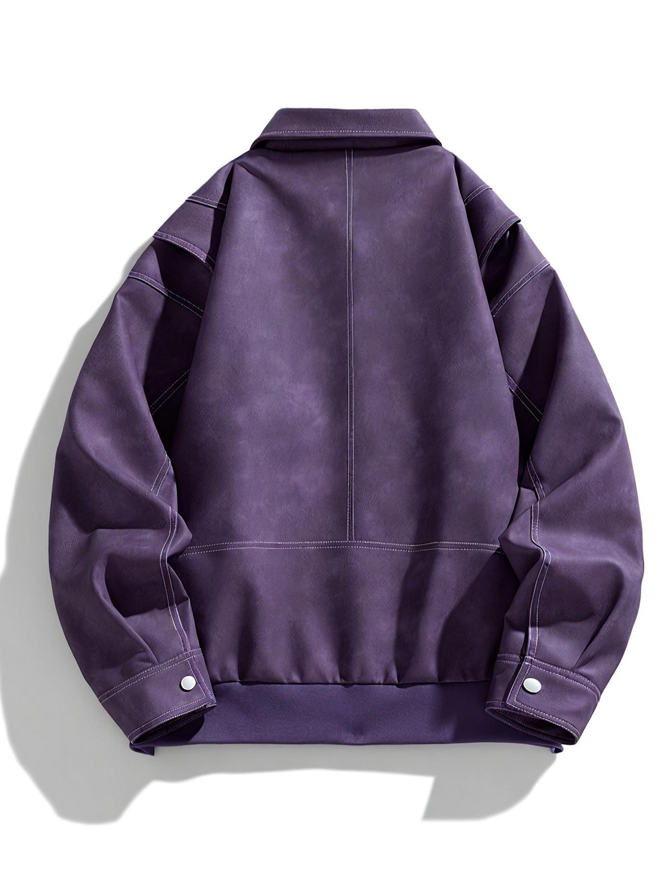 Damen Lederjacke Klappkragen Taschen Schwarz - Norvielle