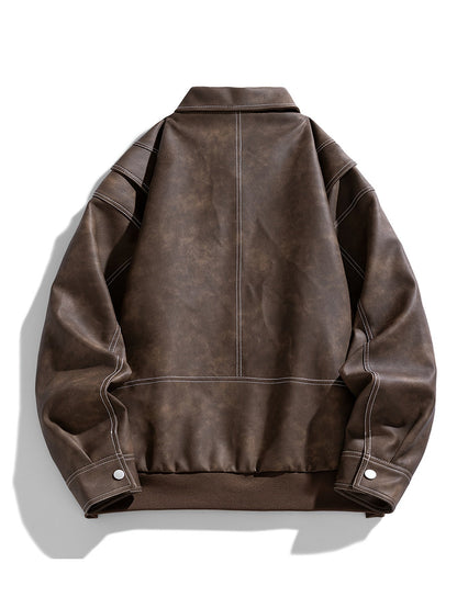 Damen Lederjacke Klappkragen Taschen