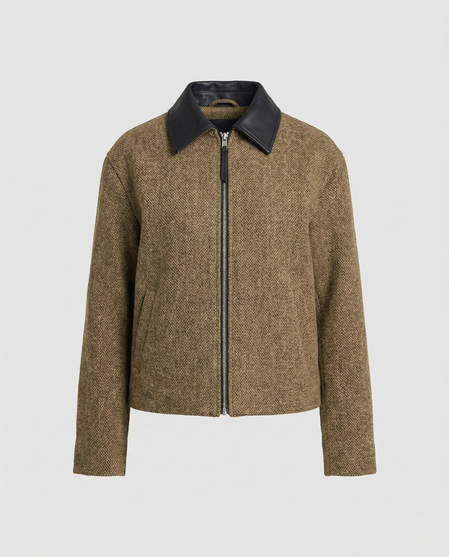 Herren Lederblouson Wollmix Kragen Reißverschluss
