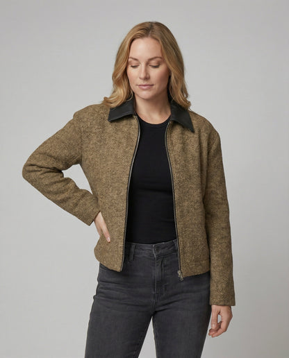 Herren Lederblouson Wollmix Kragen Reißverschluss