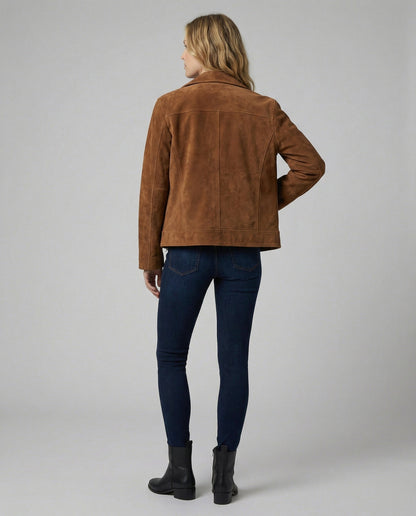 Damen Lederjacke Wildleder Revers Modern