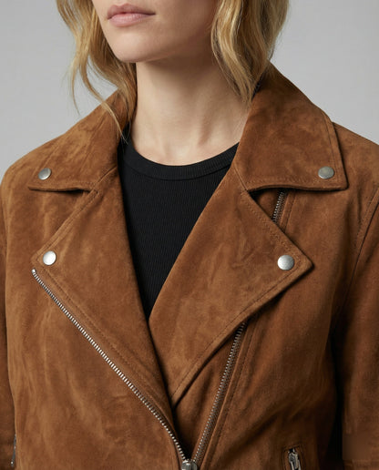 Damen Lederjacke Wildleder Revers Modern