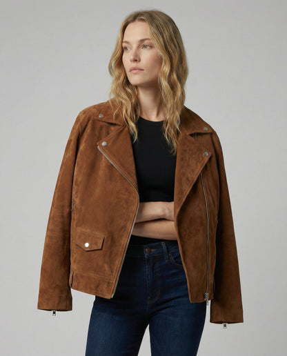 Damen Lederjacke Wildleder Revers Modern