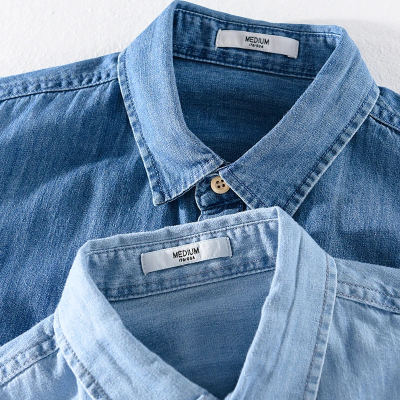 Herrenhemd Baumwolle Denim Blau Modern