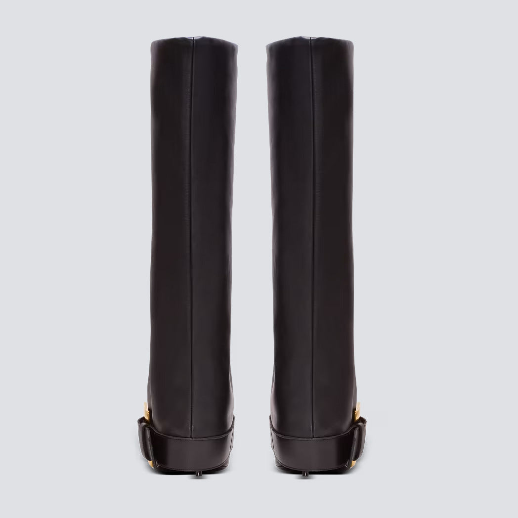 Damen High Heel Stiefel Goldene Schnalle