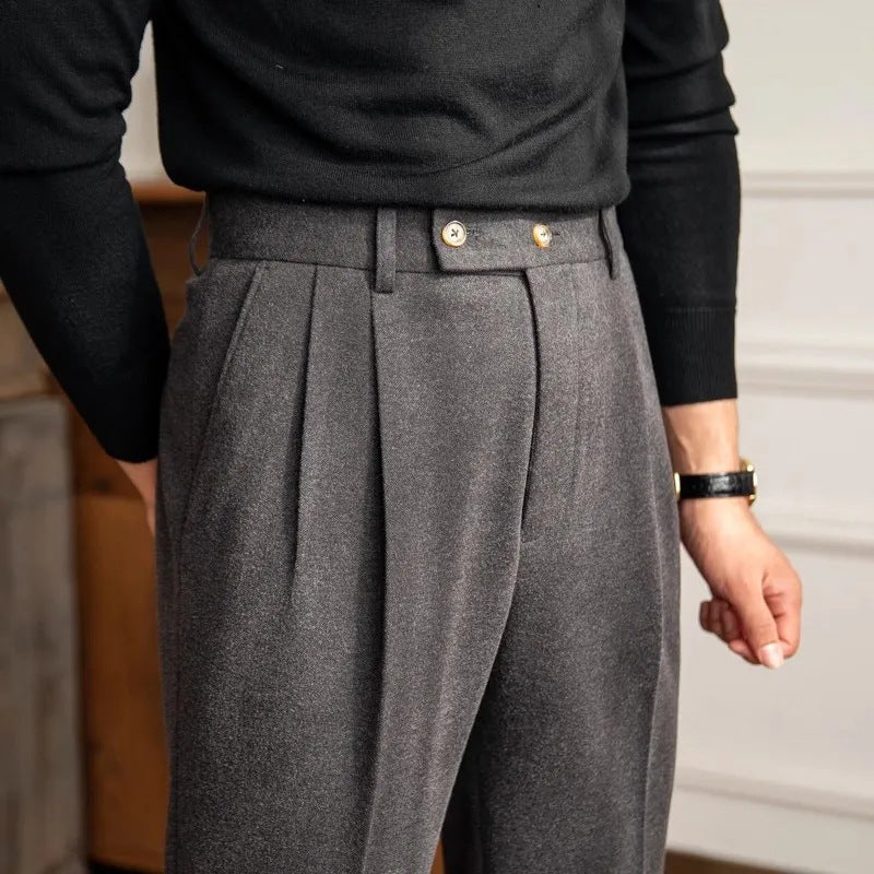 Herrenhose Hohe Taille Falten Gerader Schnitt - Norvielle
