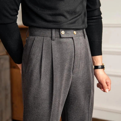 Herrenhose Hohe Taille Falten Gerader Schnitt - Norvielle