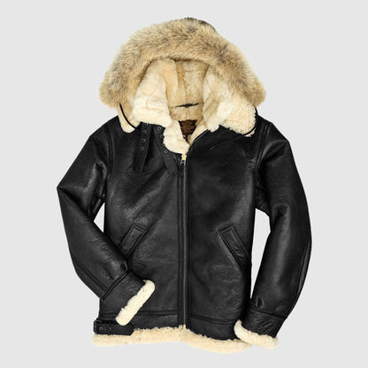 Damen Leder-Pilotenjacke Pelzgefüttert Warm