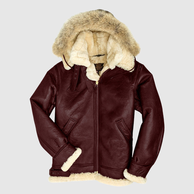 Damen Leder-Pilotenjacke Pelzgefüttert Warm