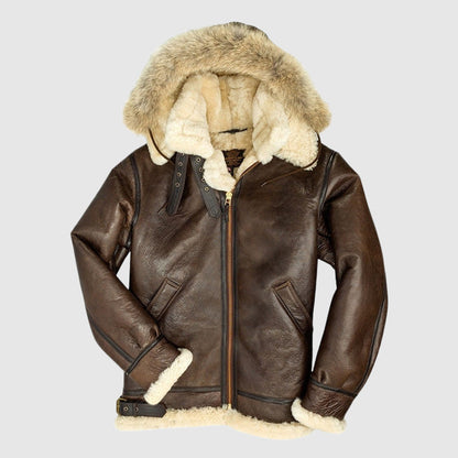 Damen Leder-Pilotenjacke Pelzgefüttert Warm
