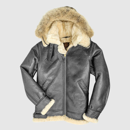 Damen Leder-Pilotenjacke Pelzgefüttert Warm