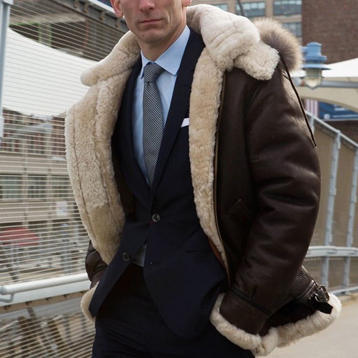 Damen Leder-Pilotenjacke Pelzgefüttert Warm - Norvielle