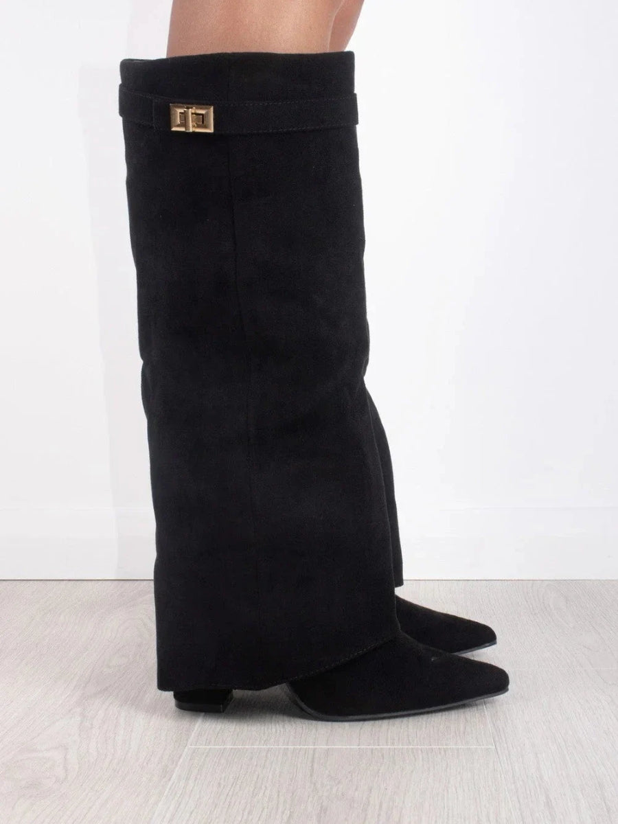 Hohe Damenstiefel Wildleder Spitz Absatz Weite Passform - Norvielle