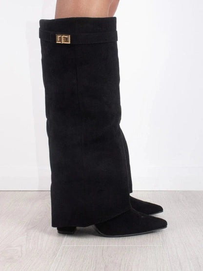 Hohe Damenstiefel Wildleder Spitz Absatz Weite Passform - Norvielle