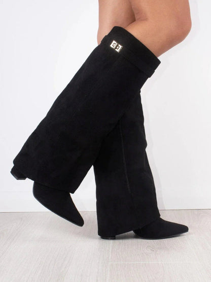 Hohe Damenstiefel Wildleder Spitz Absatz Weite Passform