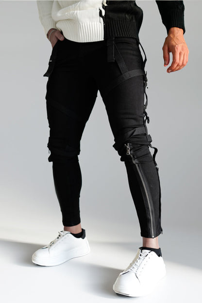 Schmale Herren Jeans Schwarz Mit Reißverschluss - Norvielle