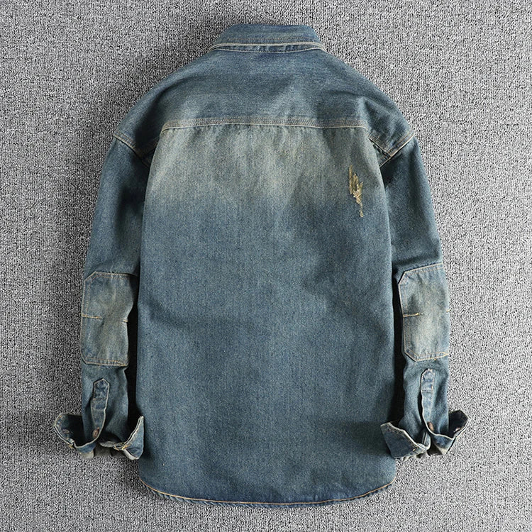 Herren Jeanshemd Used Look Blau