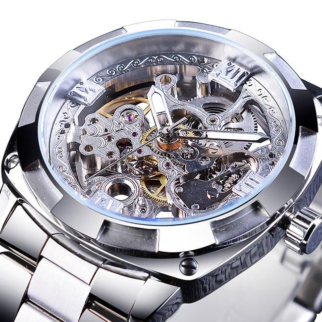Herrenuhr Edelstahl Transparentes Zifferblatt