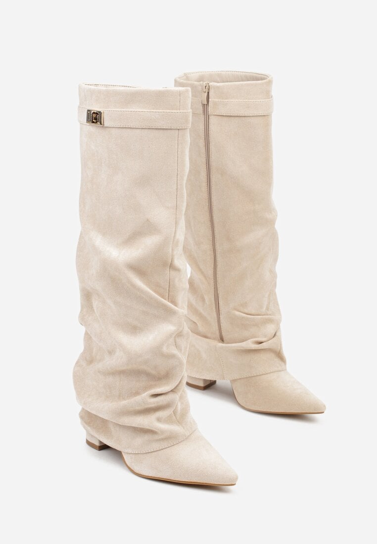 Damen Faltstiefel Niedriger Absatz Spitze Zehen