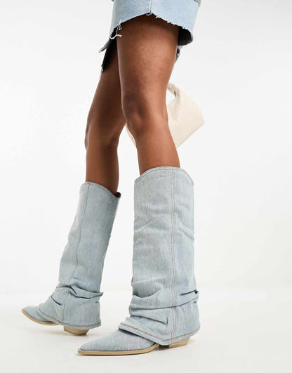 Damen Denim-Stiefel Trendy Streetstyle Blau