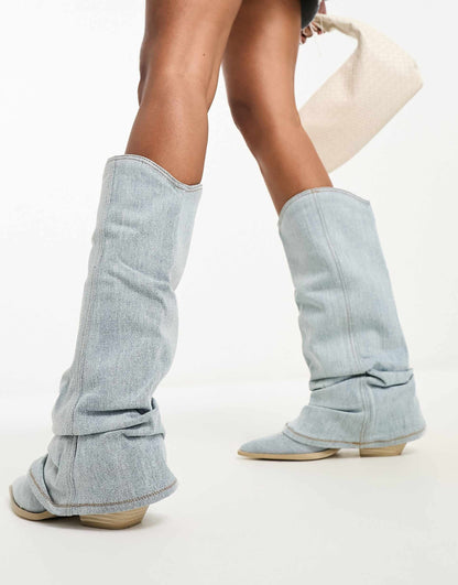 Damen Denim-Stiefel Trendy Streetstyle Blau