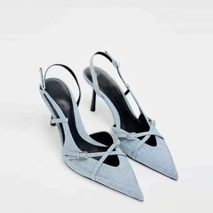 Damen Pumps Blau High Heel Spitze Schuhe - Norvielle