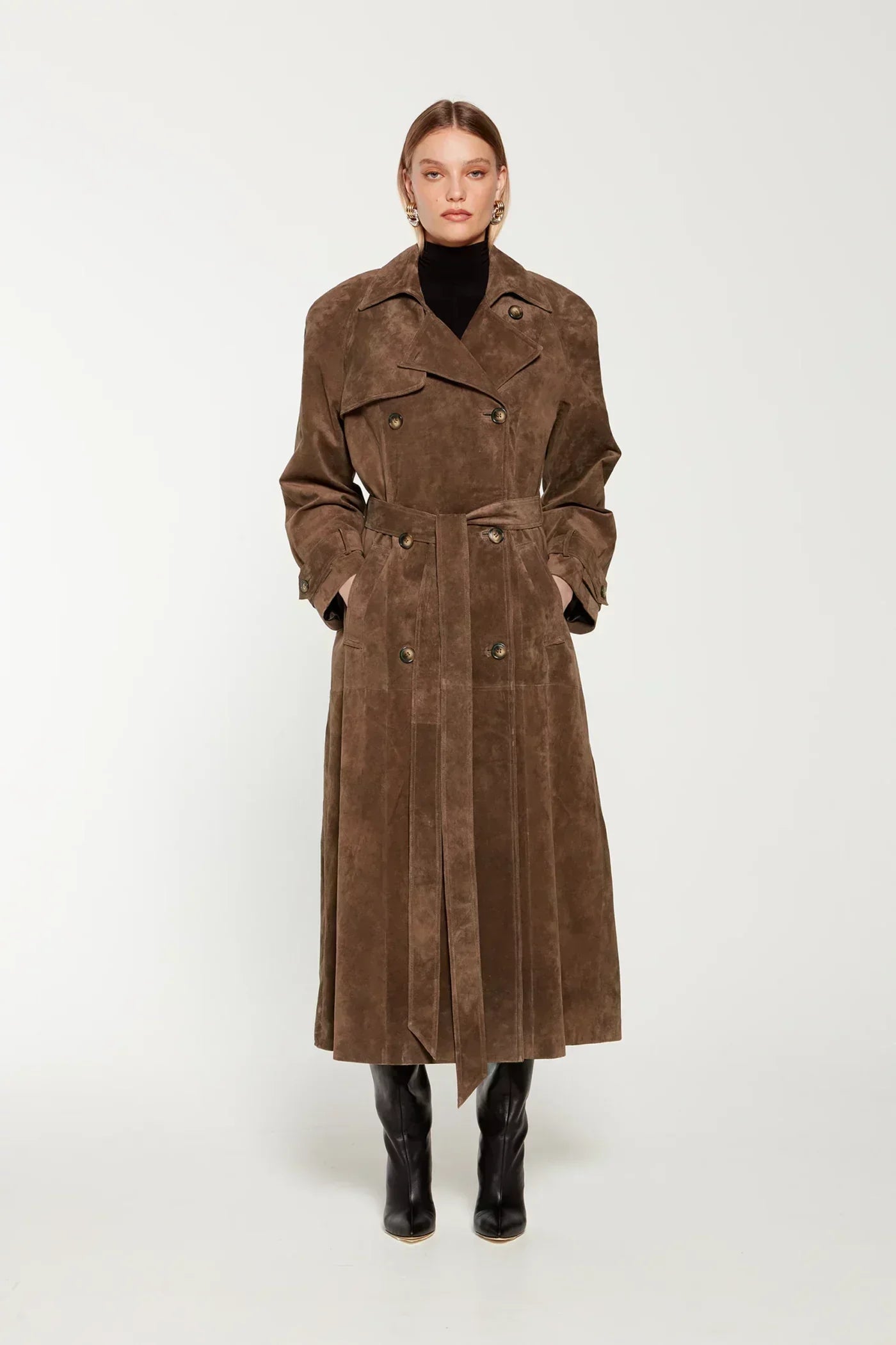 Damen Leder-Trenchcoat Lang Wildleder - Norvielle