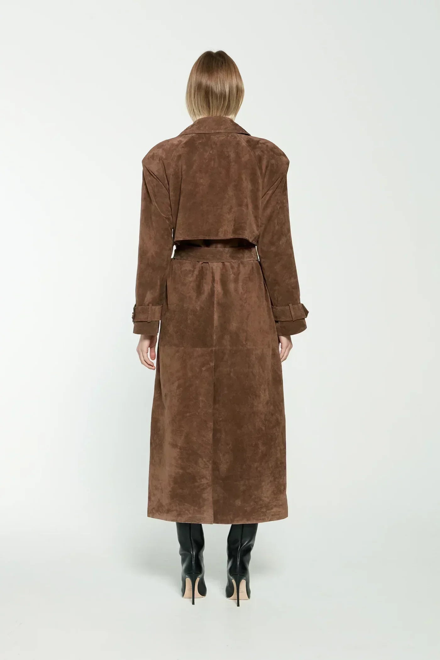 Damen Leder-Trenchcoat Lang Wildleder