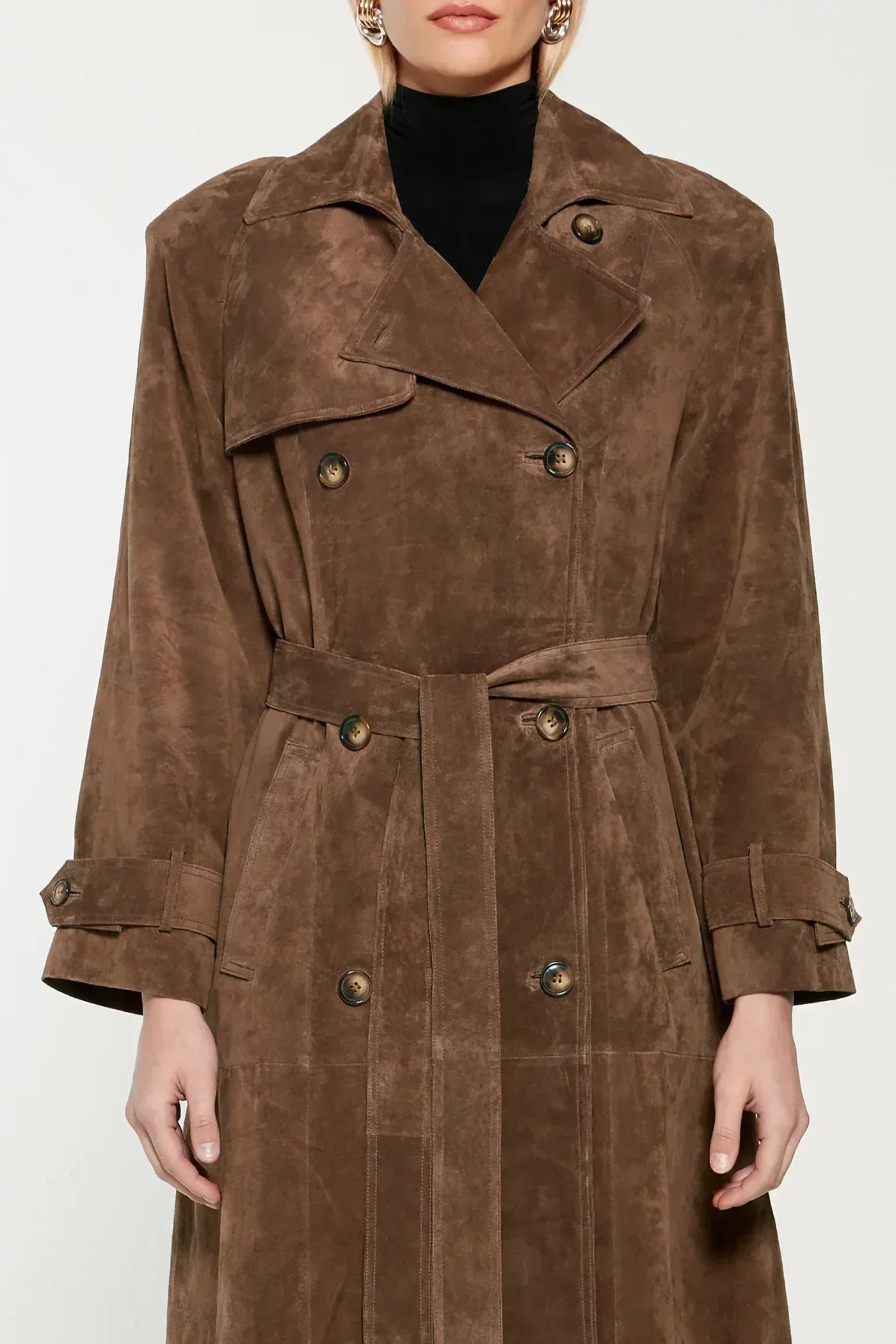 Damen Leder-Trenchcoat Lang Wildleder