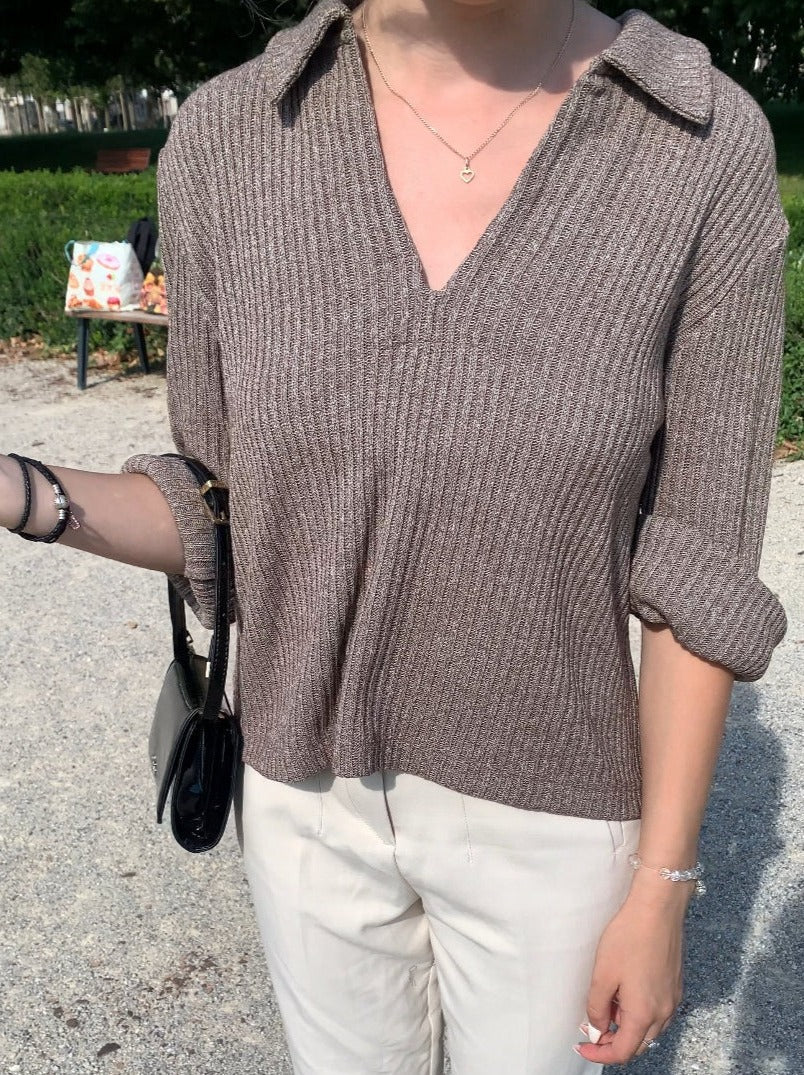 Herren Pullover Gerippt mit Kragen