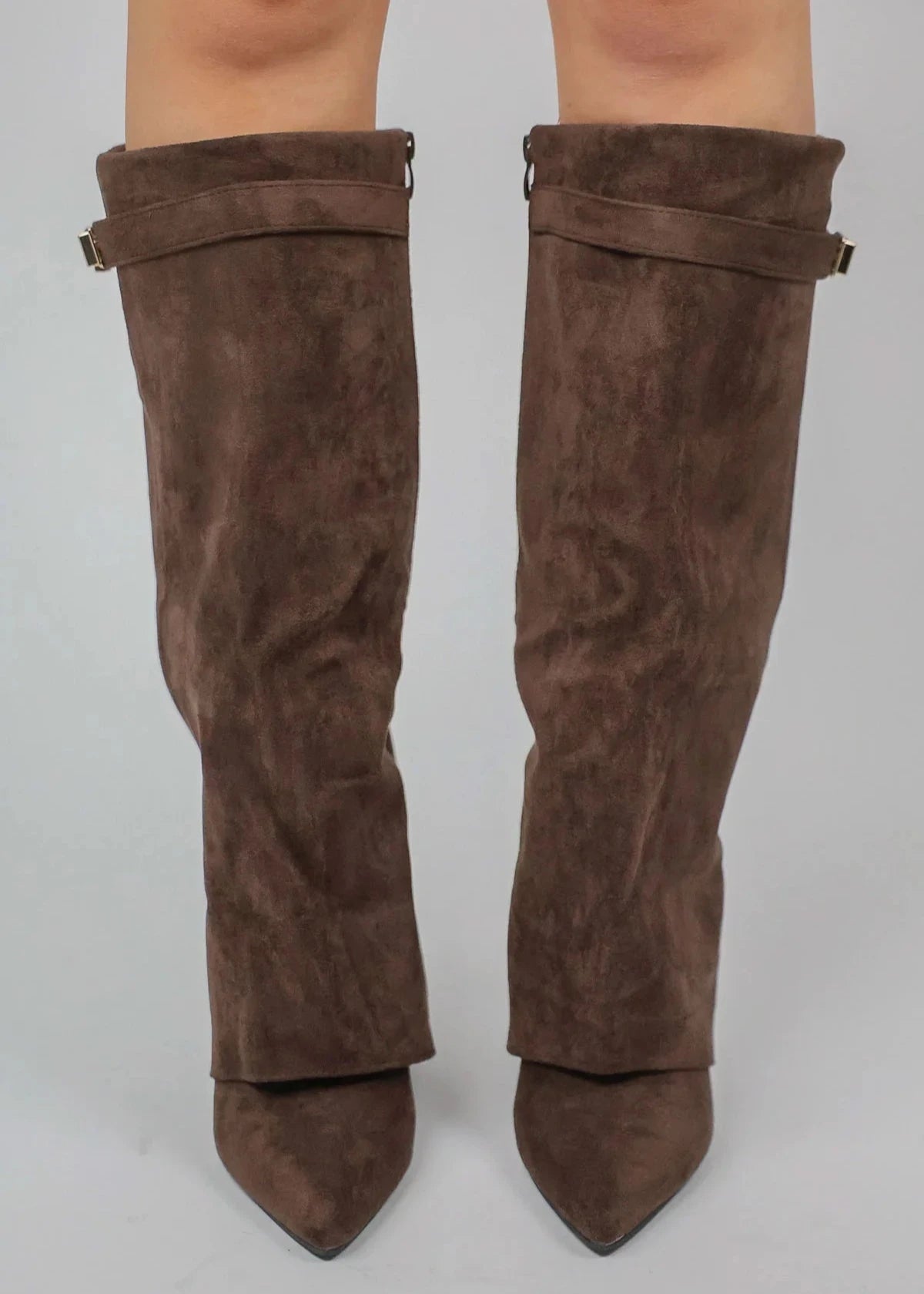 Damen Kniehohe Stiefel Spitz Zeh Gerader Schaft