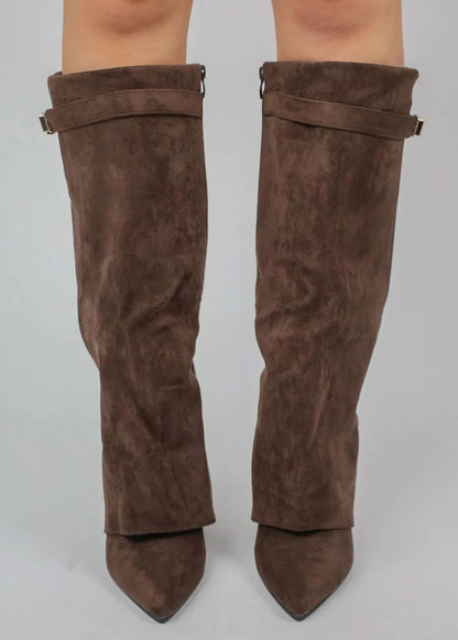 Damen Kniehohe Stiefel Spitz Zeh Gerader Schaft