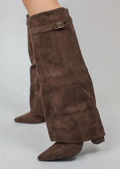 Damen Kniehohe Stiefel Spitz Zeh Gerader Schaft