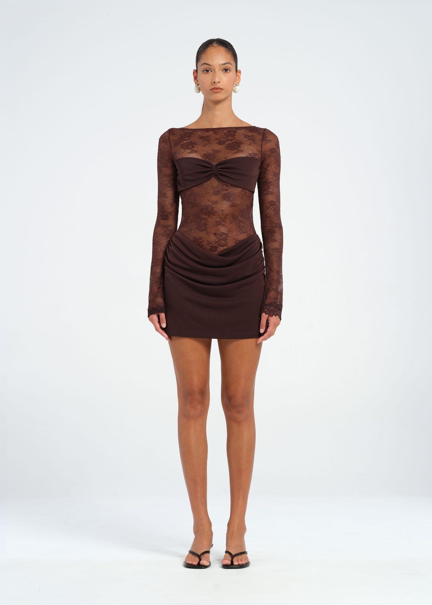 Damen Spitzenkleid Mini Offener Rücken Lange Ärmel