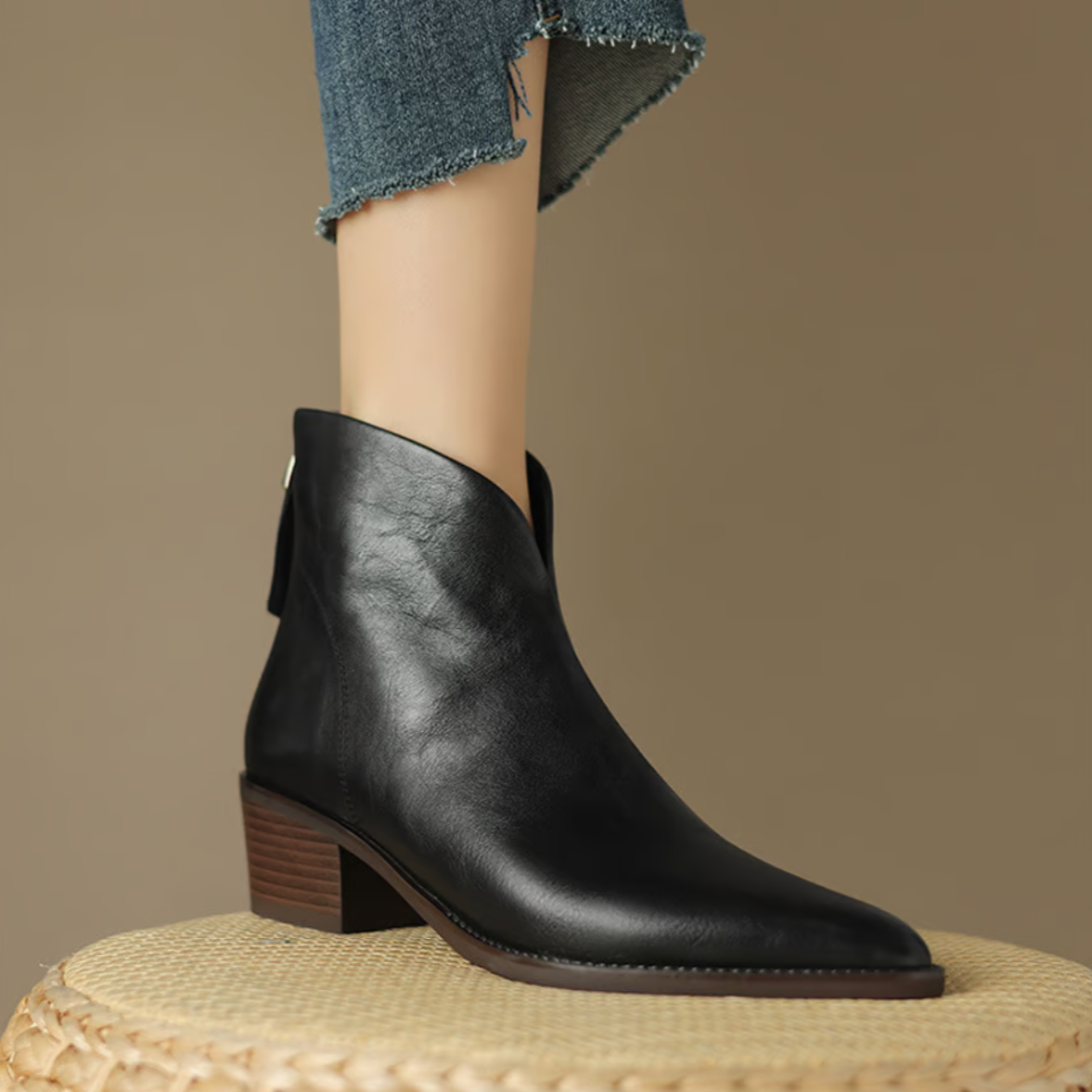Damen Stiefelette Leder Elegant Blockabsatz