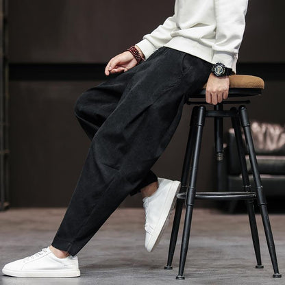 Herren Relaxed Fit Samthose Bequem Weite Bein