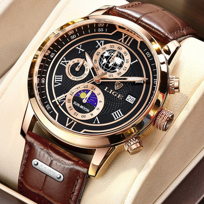 Herrenuhr Lederarmband Chronograph Automatik Edelstahl