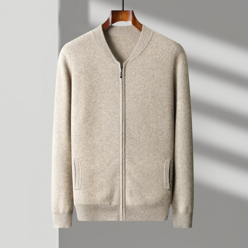 Herren Strickjacke Wollwarm mit Reißverschluss