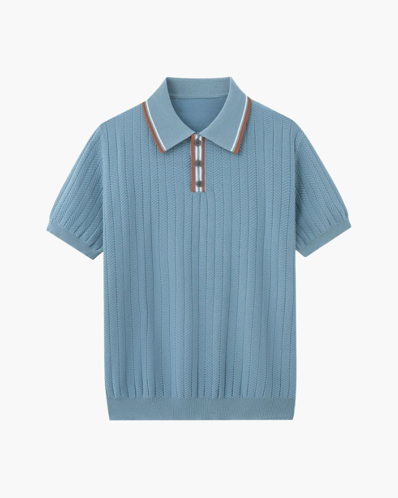 Herren Poloshirt Strick Modern Kontrastkragen