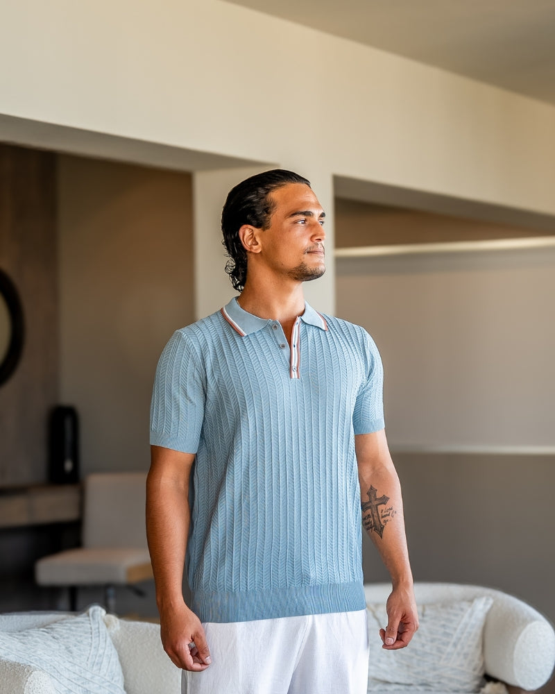 Herren Poloshirt Strick Modern Kontrastkragen