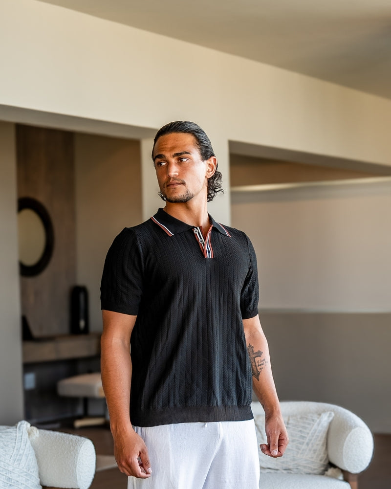 Herren Poloshirt Strick Modern Kontrastkragen Weiß - Norvielle