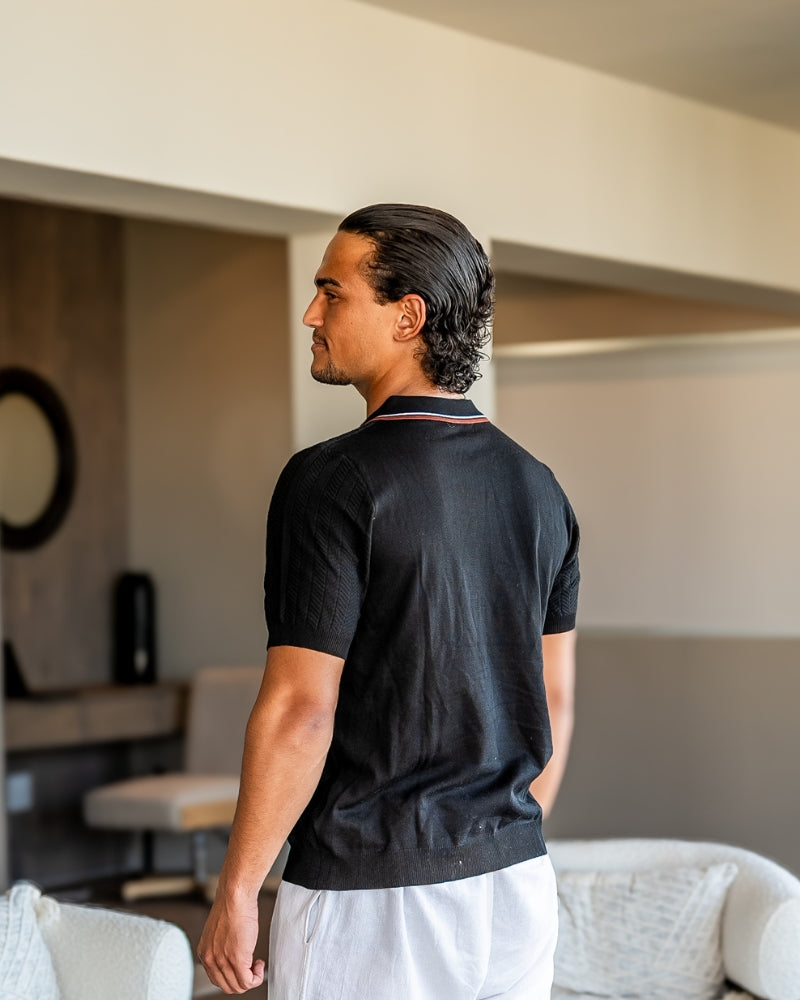 Herren Poloshirt Strick Modern Kontrastkragen
