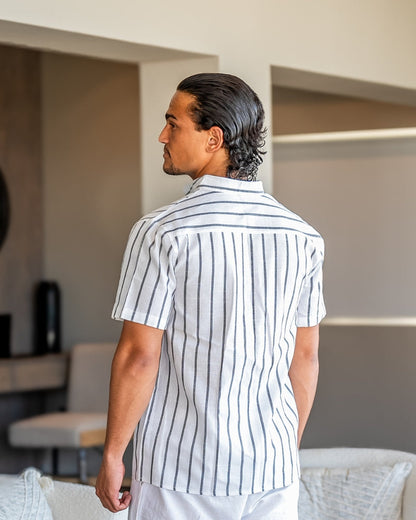 Herren Leinenhemd Stehkragen Gestreift Sommer Modern