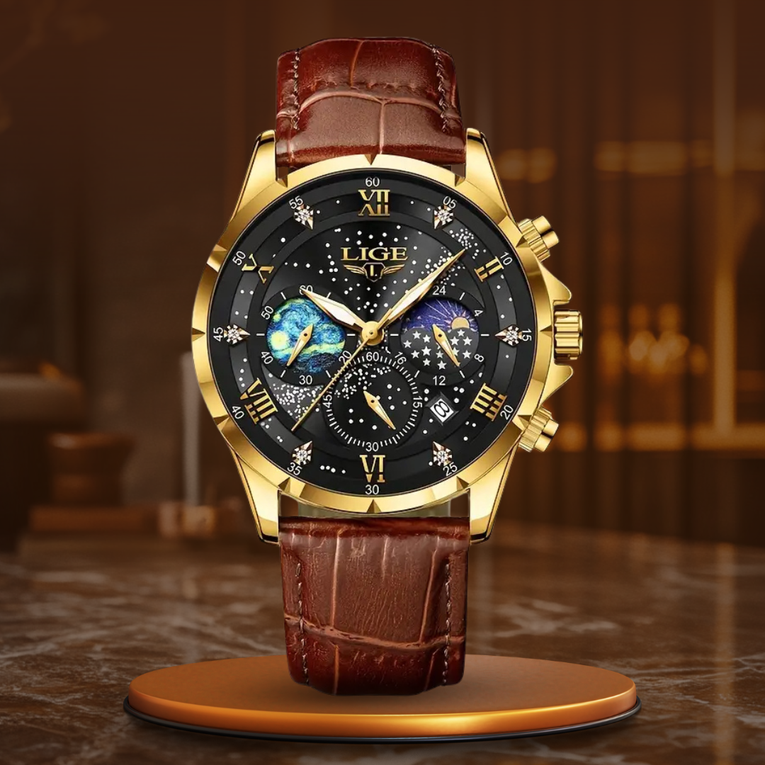 Herren Armbanduhr Mondphase Edelstahl