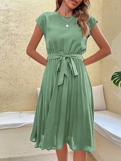 Damen Sommerkleid Plissiert Kurzärmelig