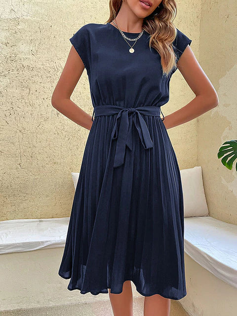 Damen Sommerkleid Plissiert Kurzärmelig