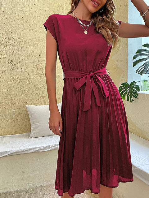 Damen Sommerkleid Plissiert Kurzärmelig