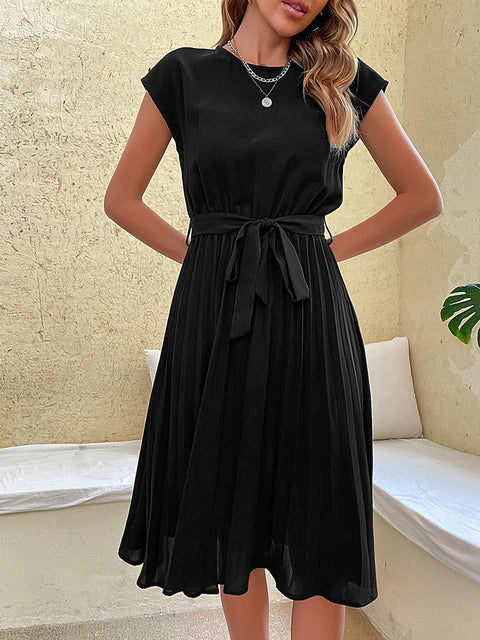 Damen Sommerkleid Plissiert Kurzärmelig