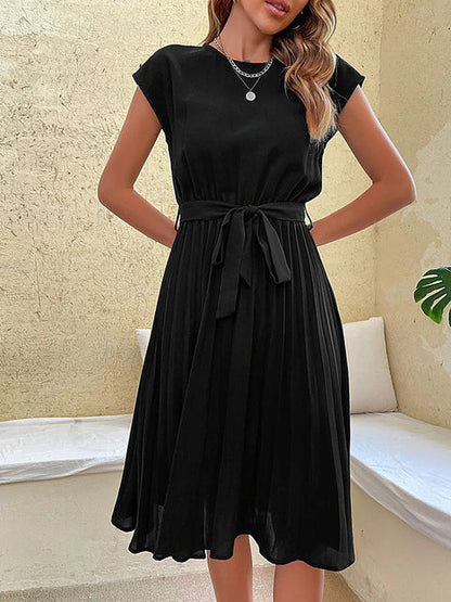Damen Sommerkleid Plissiert Kurzärmelig